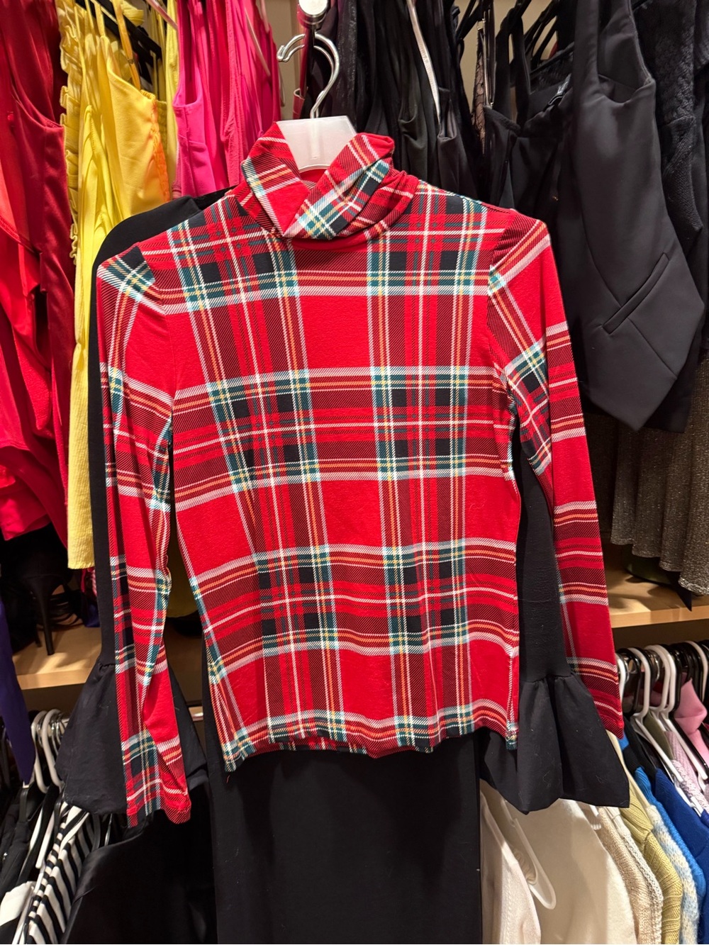 Lands' End Red Plaid Turtleneck Long Sleeve Top